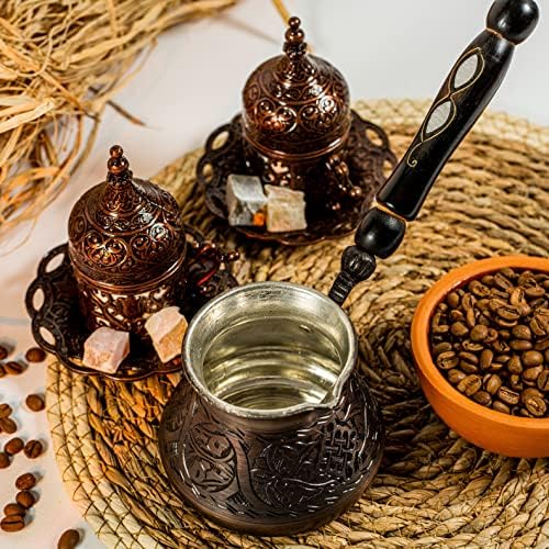 סיר קפה טורקי נחושת CEZVE | מתנות ליום אבות מהבת אשת הבת לילדים לאבות חובבי קפה | יצרנית קפה טורקית 14 עוז